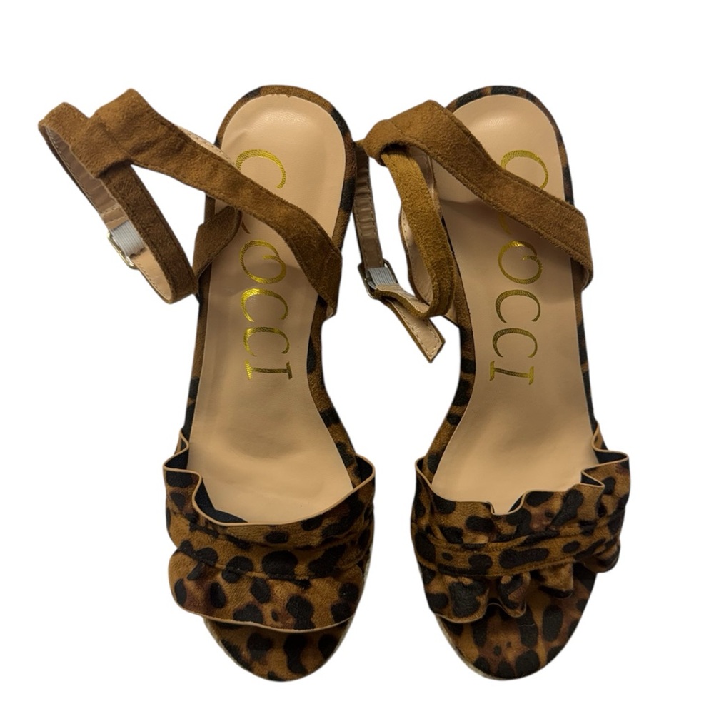 New Woman CCOCCI Platform Espadrille Ankle Strap Leopard Print Wedges size 8